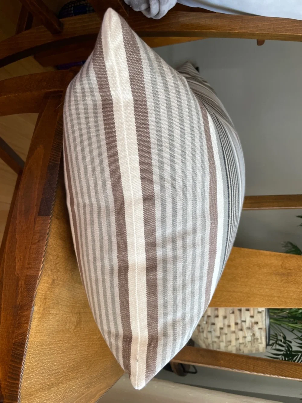 IKEA Striped Lumbar Pillow in Brown, Gray, and White